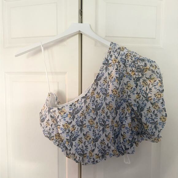 En Saison Maeve Floral One Shoulder Puff Sleeve Top Crop Top Blouse Size Large - Picture 4 of 8